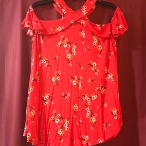 Beautiful red cold shoulder shirt